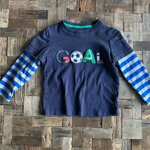 Mini Boden Navy Tee with Blue Striped Sleeves